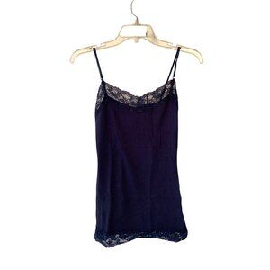Zeanna Outfitters Womens Size Small Navy Blue Lace Trim Tank Top Shirt Cami Baby